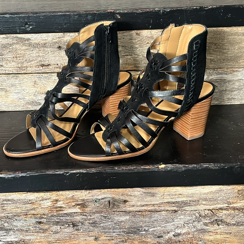 Jack Rogers Black Hadley Caged Leather Sandals Open Toe Womens Size 9.5